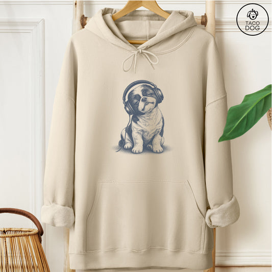 Shih Tzu Headphones Hoodie Sand Taco-Dog