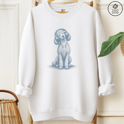 Poodle Headphones Sweatshirt White Taco-Dog