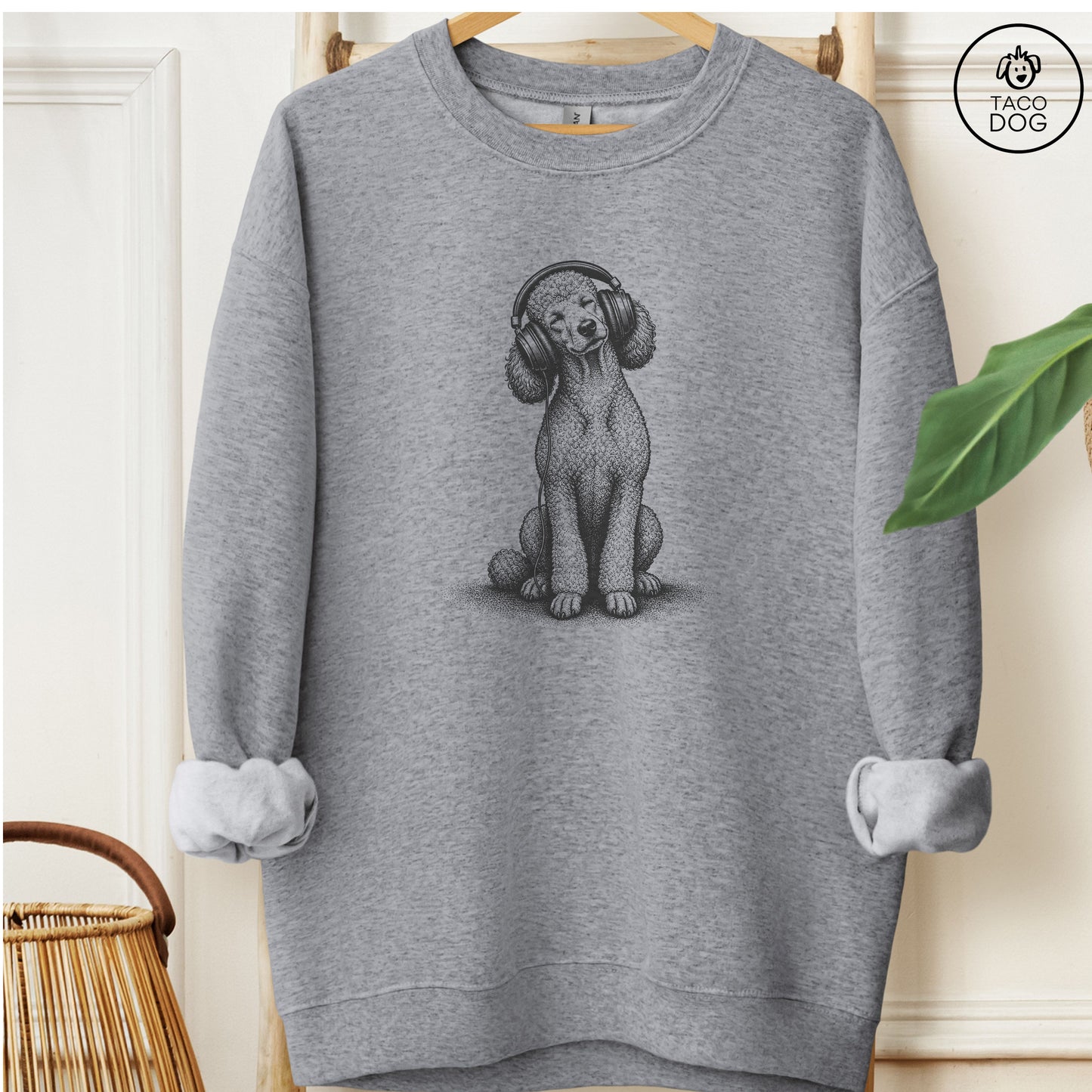 Poodle Headphones Sweatshirt Graphite Heather Taco-Dog