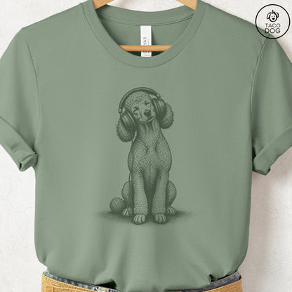 Poodle Headphones T-Shirt Sage Taco-Dog