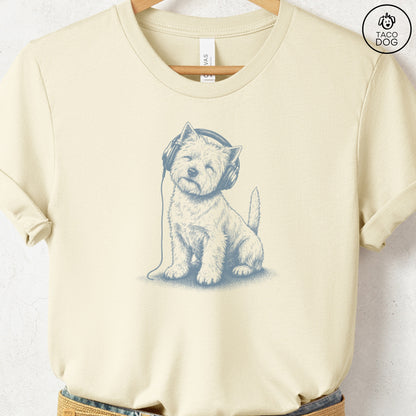 Westie Headphones T-Shirt Natural Taco-Dog
