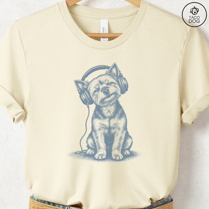 Yorkshire Terrier Yorkie Headphones T-Shirt Natural Taco-Dog