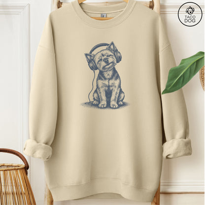 Yorkshire Terrier Yorkie Headphones Sweatshirt Sand Taco-Dog