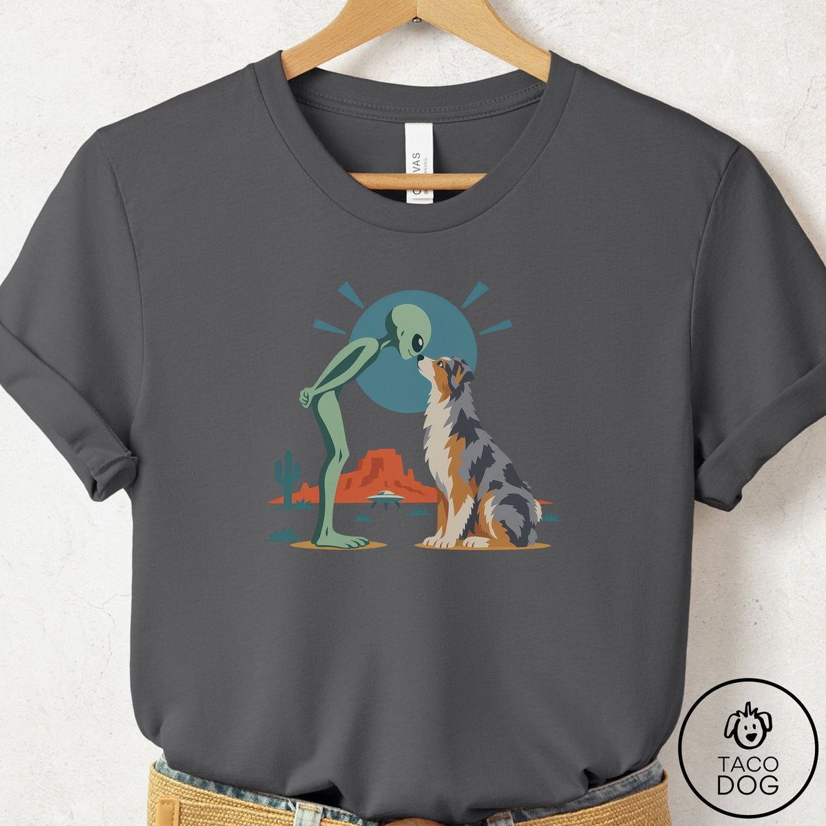 Australian Shepherd Hello Neighbor T-Shirt Asphalt Taco-Dog