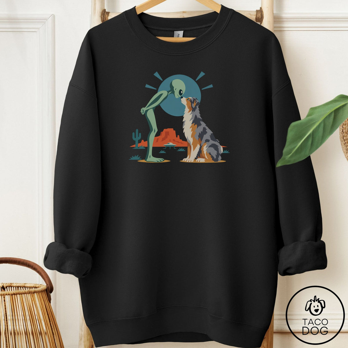 Australian Shepherd Hello Neighbor Sweatshirt Black Taco-Dog
