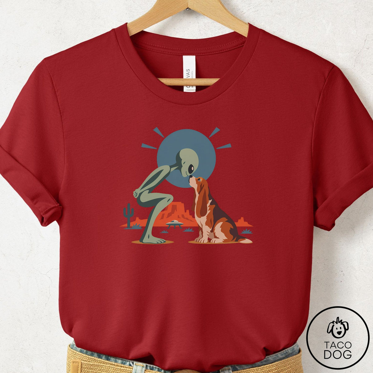 Basset Hound Hello Neighbor T-Shirt Canvas Red Taco-Dog