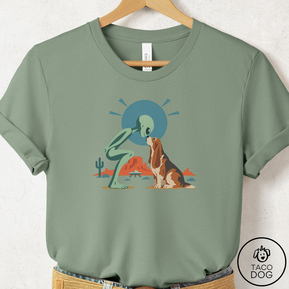 Basset Hound Hello Neighbor T-Shirt Sage Taco-Dog