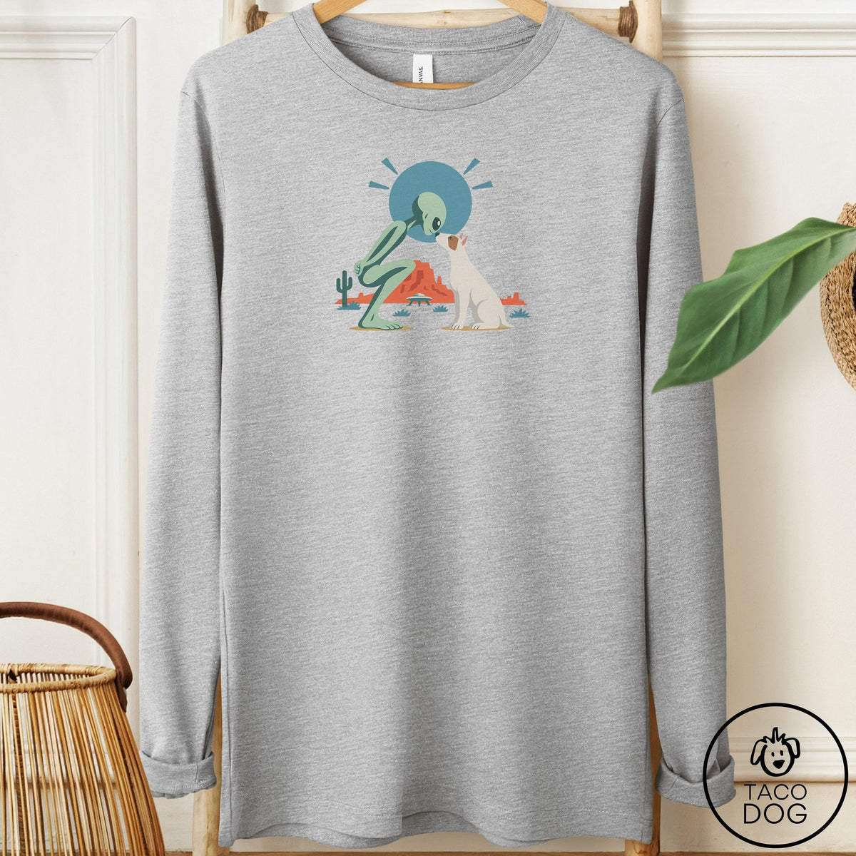 Bull Terrier Hello Neighbor Long Sleeve Tee Athletic Heather Taco-Dog