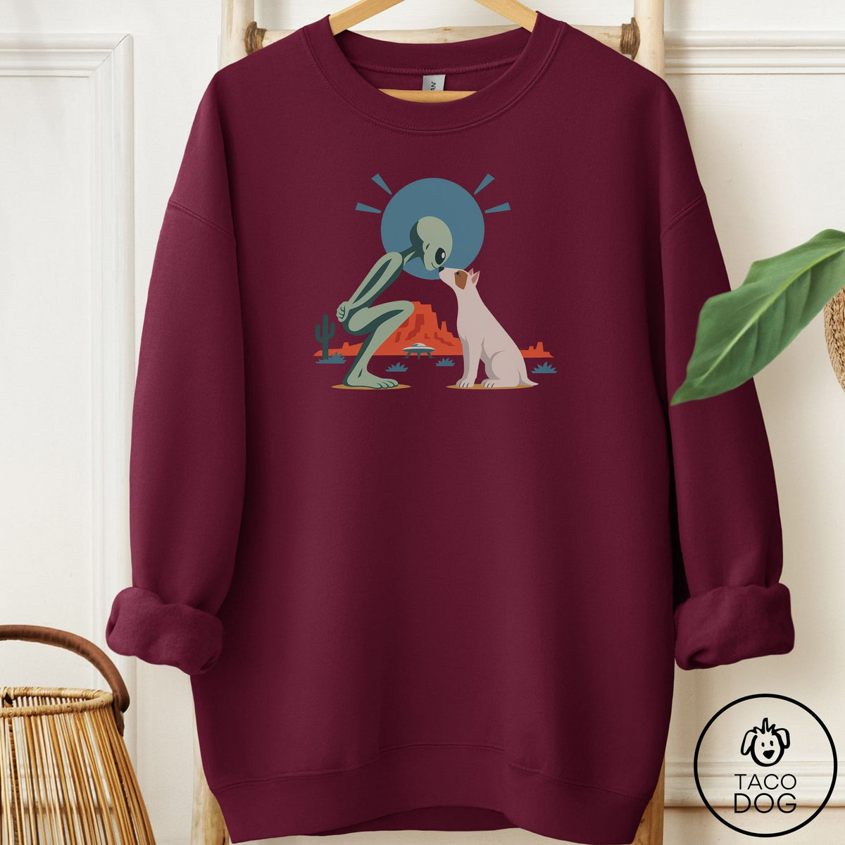 Bull Terrier Hello Neighbor Sweatshirt Maroon Taco-Dog