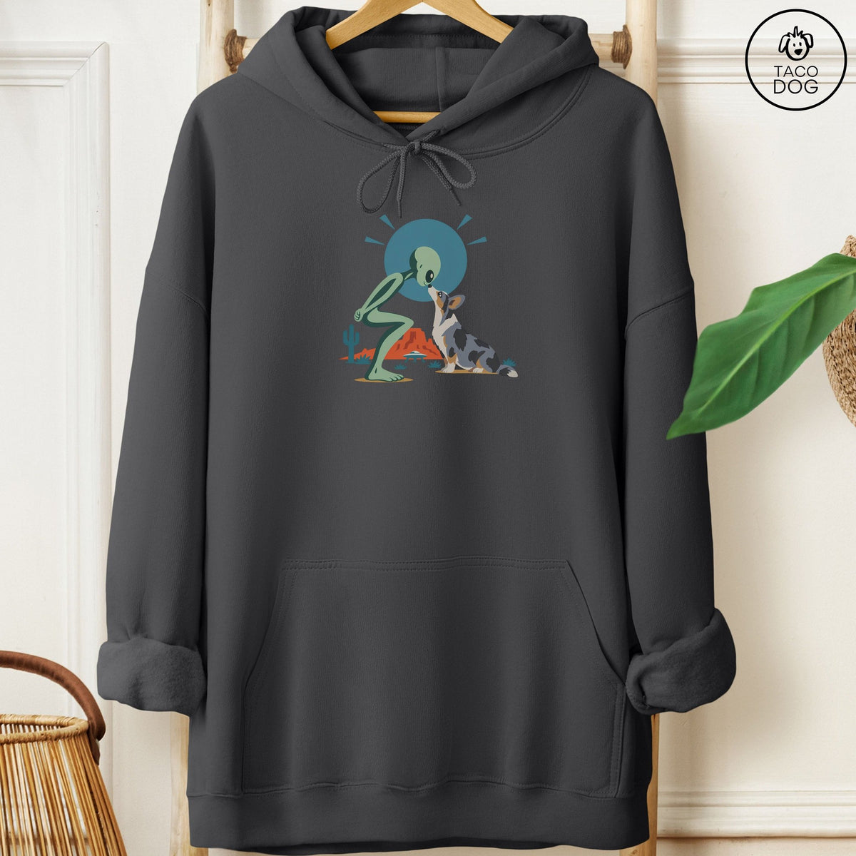 Cardigan Welsh Corgi Hello Neighbor Hoodie Charcoal Taco-Dog