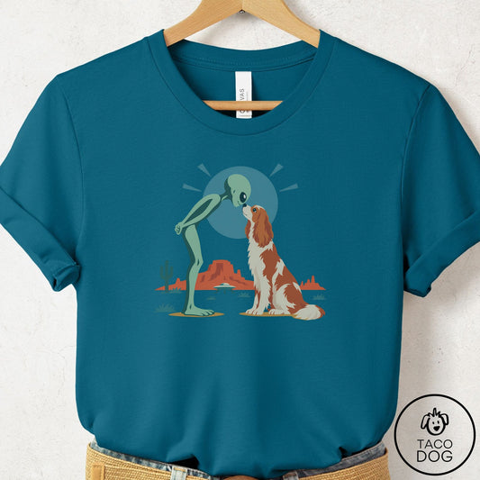 Cavalier King Charles Spaniel Hello Neighbor T-Shirt Deep Teal Taco-Dog