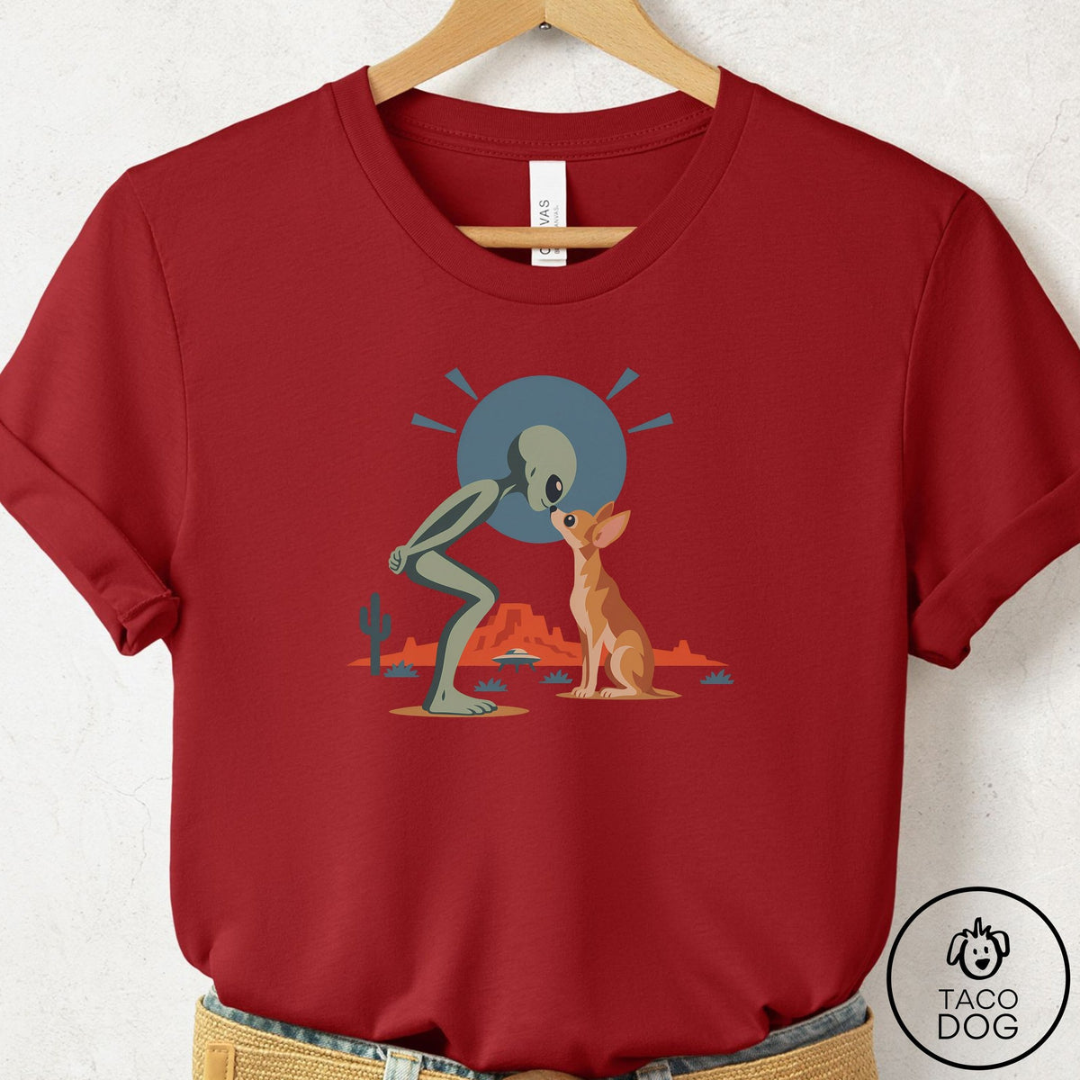 Chihuahua Hello Neighbor T-Shirt Canvas Red Taco-Dog