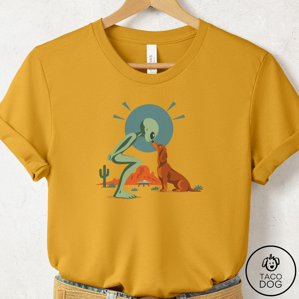 Dachshund Hello Neighbor T-Shirt Mustard Taco-Dog