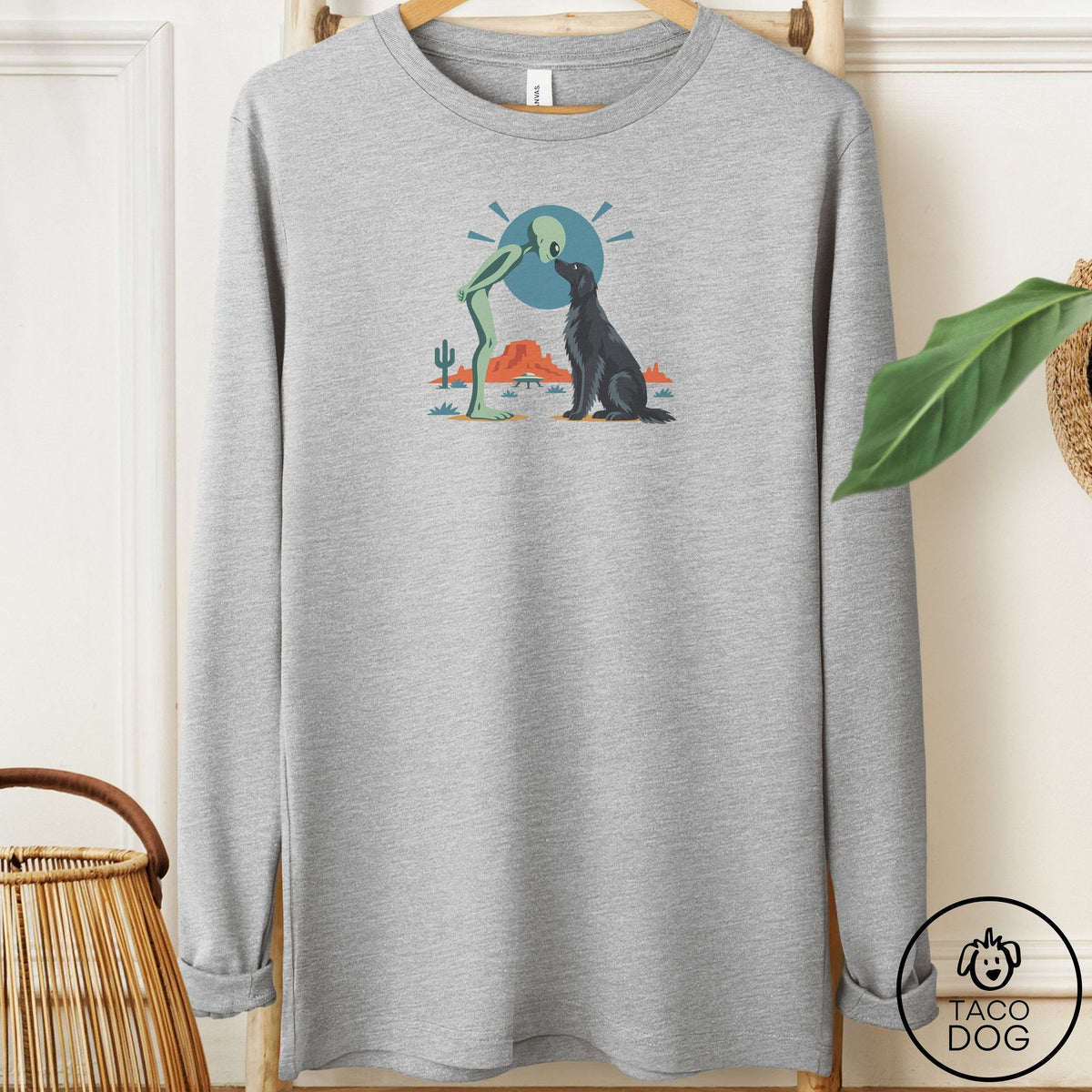 Flat-Coated Retriever Hello Neighbor Long Sleeve Tee Athletic Heather Taco-Dog