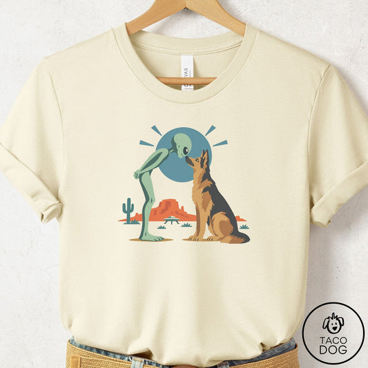 German Shepherd Hello Neighbor T-Shirt Natural Taco-Dog