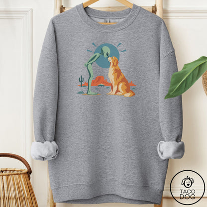 Golden Retriever Hello Neighbor Sweatshirt Graphite Heather Taco-Dog