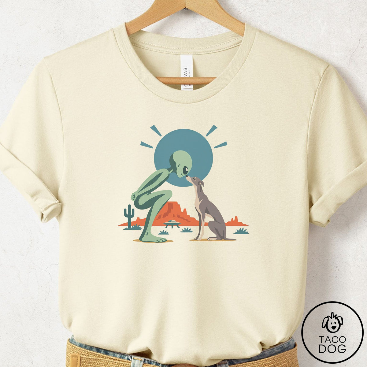 Italian Greyhound Whippet Hello Neighbor T-Shirt Natural Taco-Dog