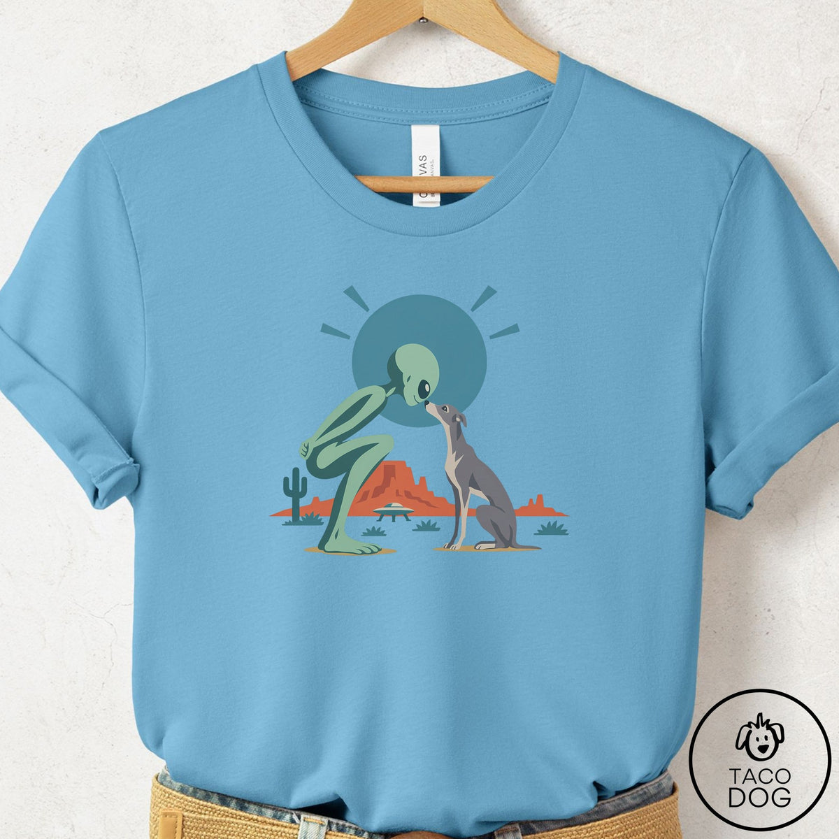 Italian Greyhound Whippet Hello Neighbor T-Shirt Ocean Blue Taco-Dog