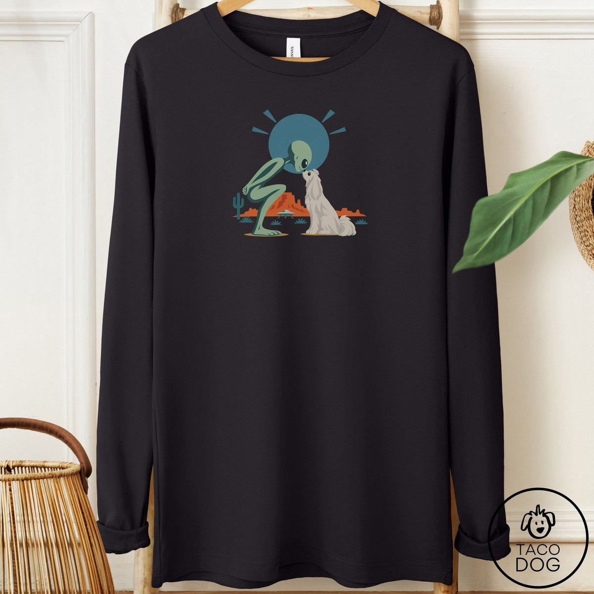 Maltese Hello Neighbor Long Sleeve Tee Black Taco-Dog