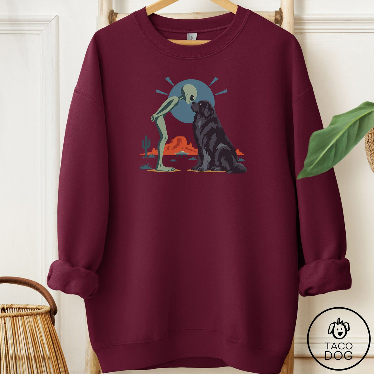 Newfoundland Hello Neighbor Sweatshirt Maroon Taco-Dog