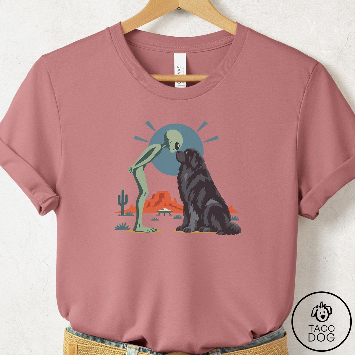 Newfoundland Hello Neighbor T-Shirt Mauve Taco-Dog