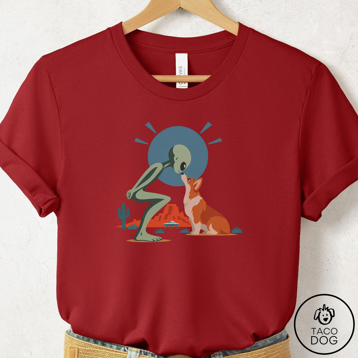 Corgi Hello Neighbor T-Shirt Canvas Red Taco-Dog