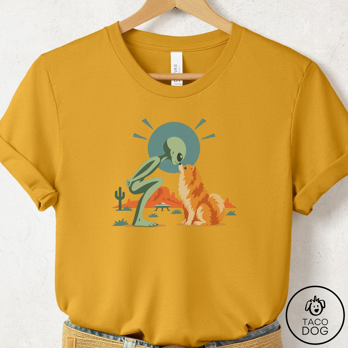 Pomeranian Hello Neighbor T-Shirt Mustard Taco-Dog