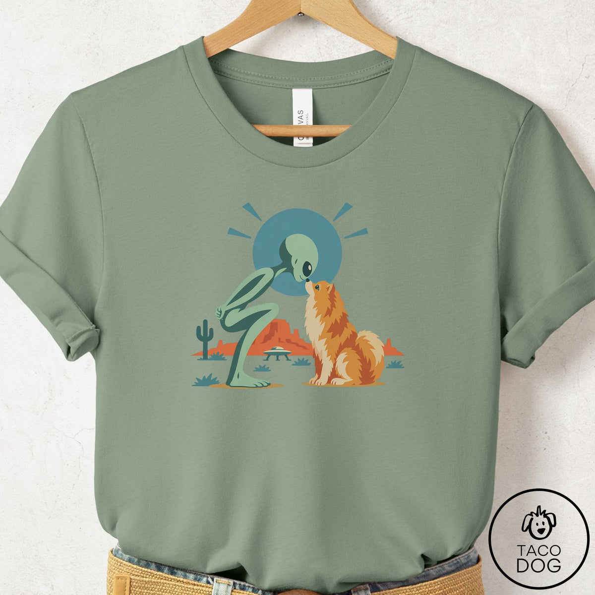 Pomeranian Hello Neighbor T-Shirt Sage Taco-Dog