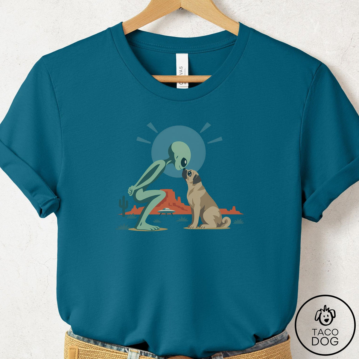 Pug Hello Neighbor T-Shirt Deep Teal Taco-Dog