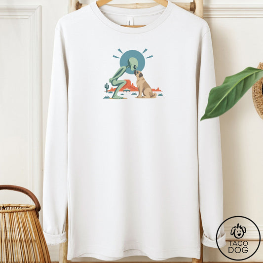 Pug Hello Neighbor Long Sleeve Tee White Taco-Dog