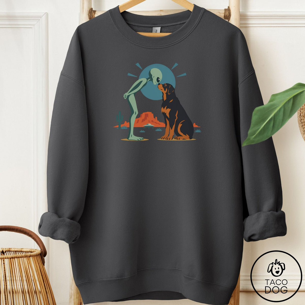 Rottweiler Hello Neighbor Sweatshirt Charcoal Taco-Dog