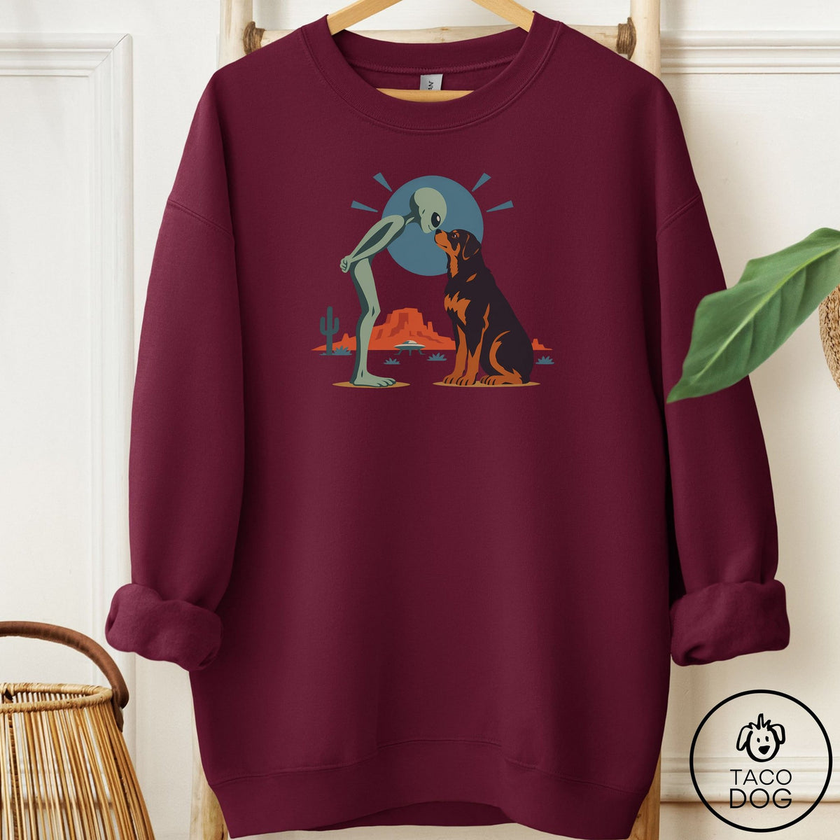 Rottweiler Hello Neighbor Sweatshirt Maroon Taco-Dog
