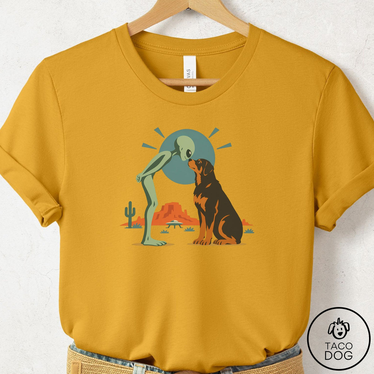 Rottweiler Hello Neighbor T-Shirt Mustard Taco-Dog