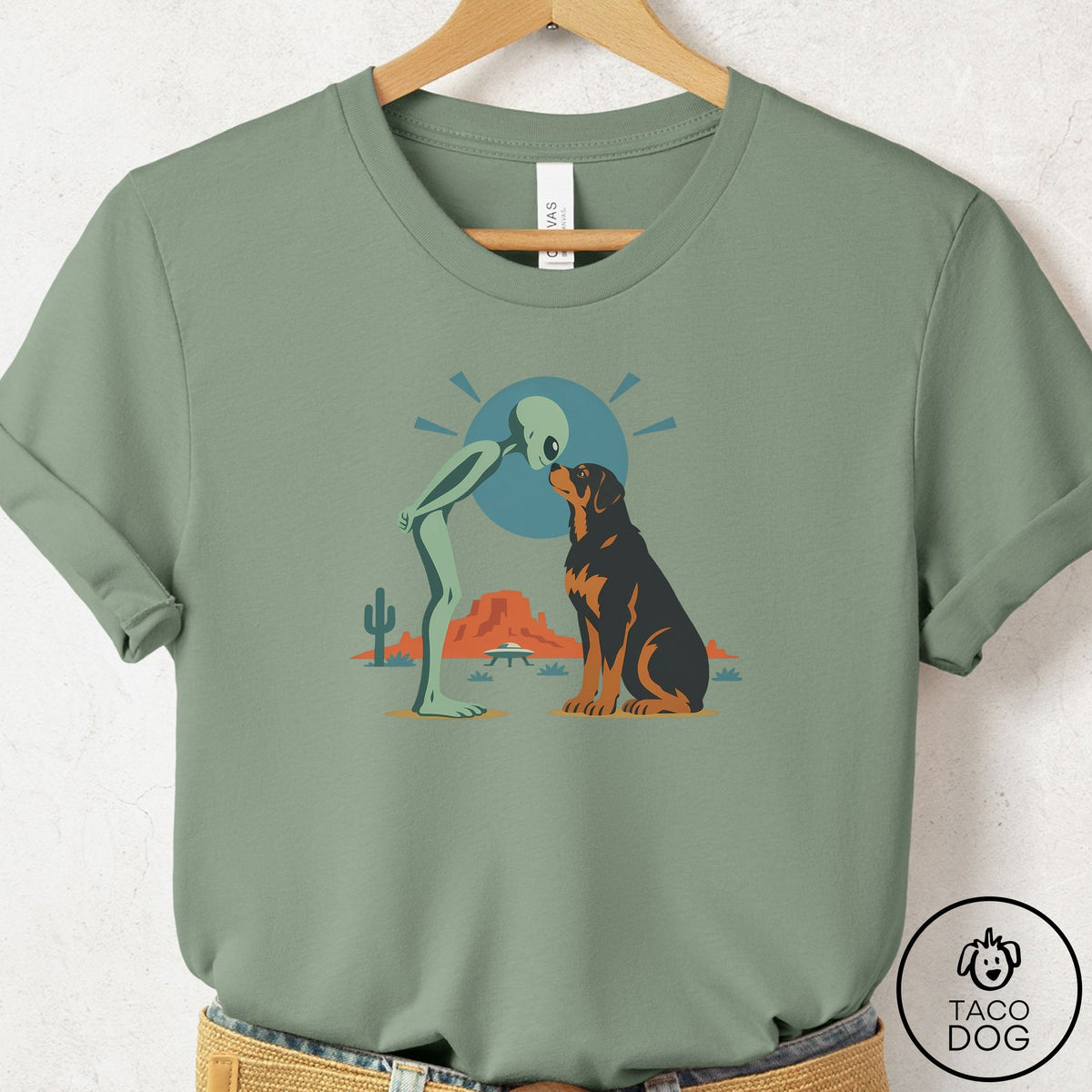 Rottweiler Hello Neighbor T-Shirt Sage Taco-Dog