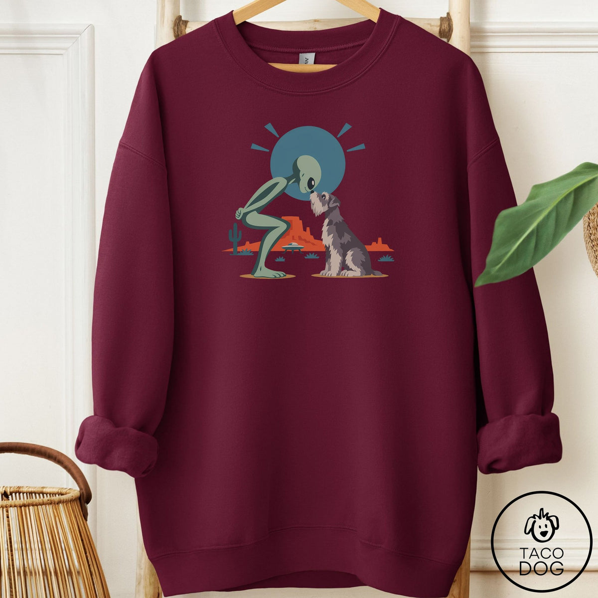 Schnauzer Hello Neighbor Sweatshirt Maroon Taco-Dog