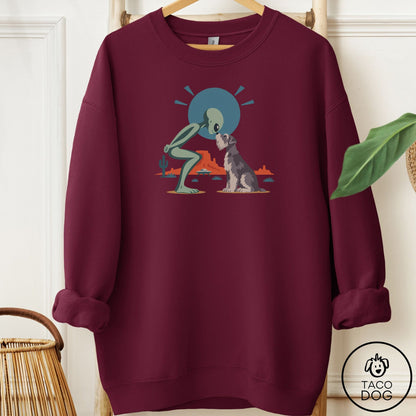 Schnauzer Hello Neighbor Sweatshirt Maroon Taco-Dog