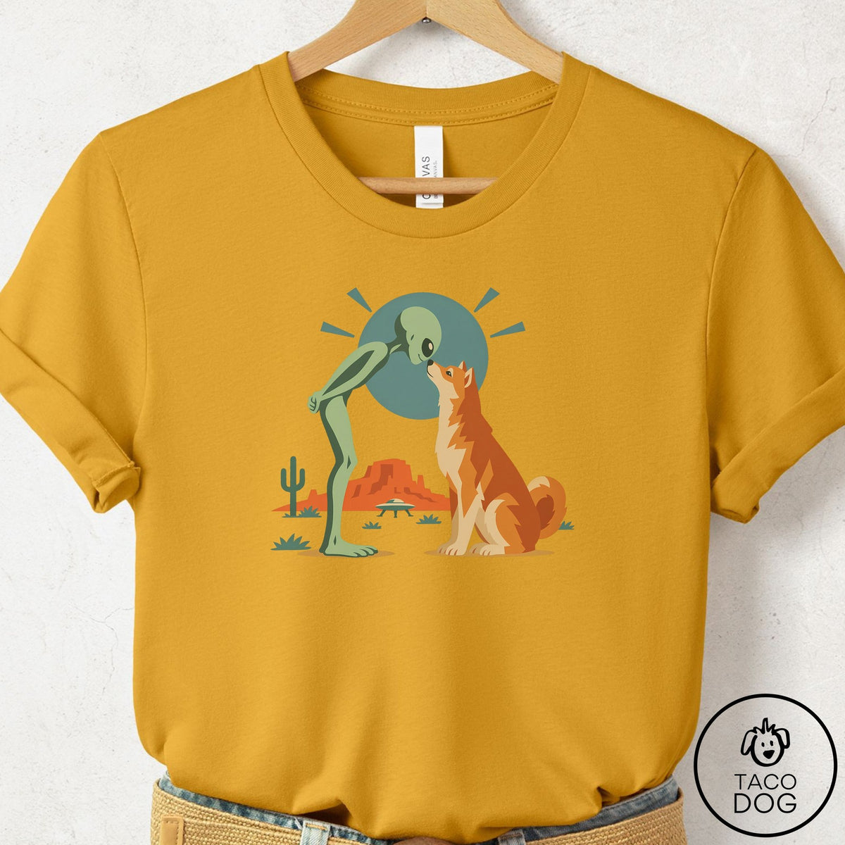 Shiba Inu Hello Neighbor T-Shirt Mustard Taco-Dog