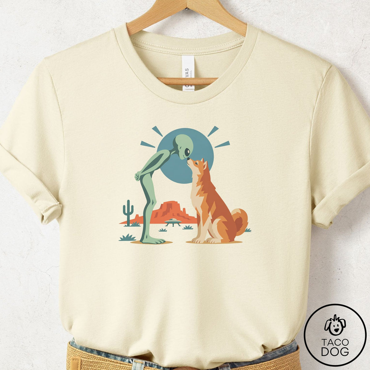 Shiba Inu Hello Neighbor T-Shirt Natural Taco-Dog