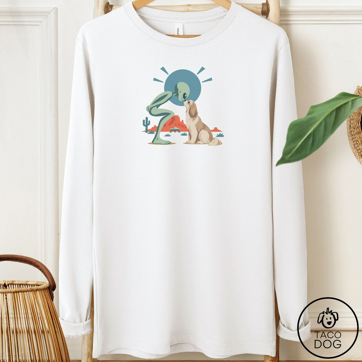 Shih Tzu Hello Neighbor Long Sleeve Tee White Taco-Dog