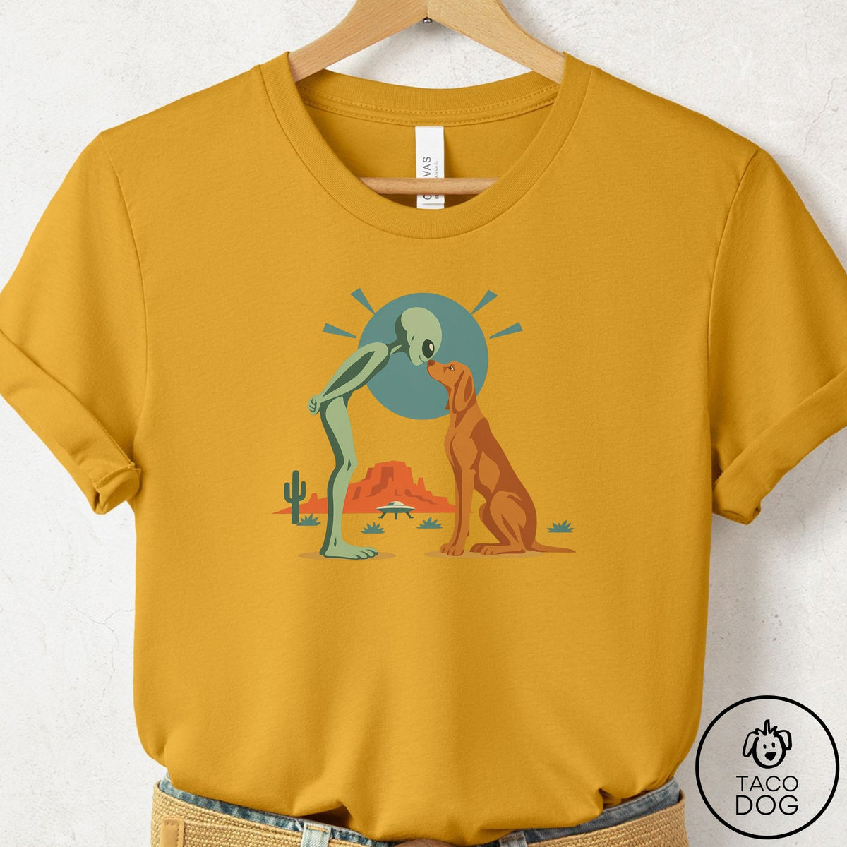 Vizsla Hello Neighbor T-Shirt Mustard Taco-Dog