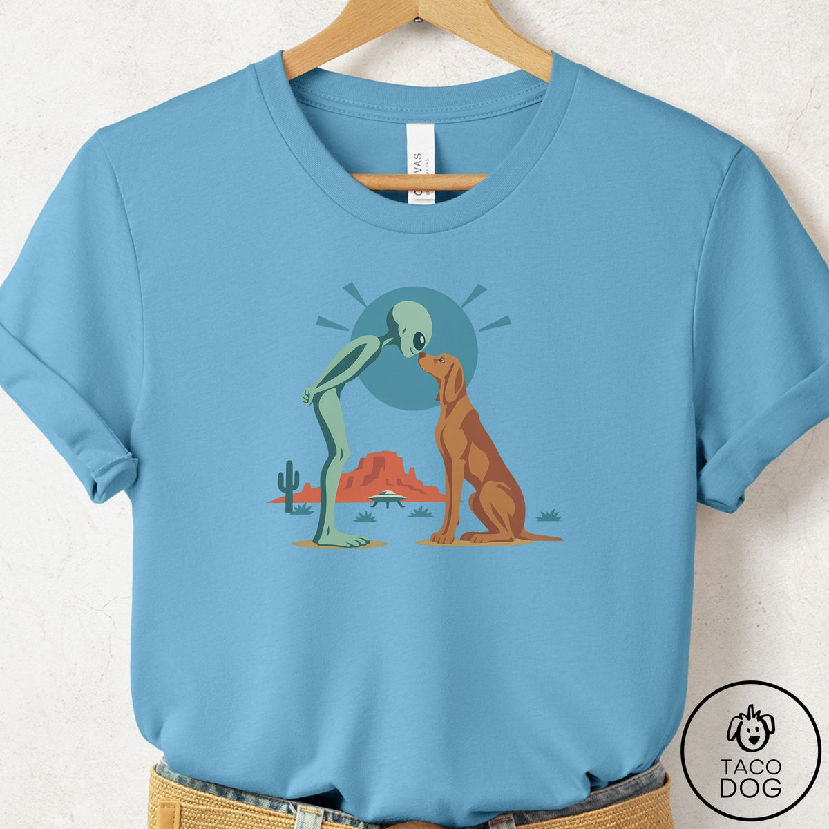 Vizsla Hello Neighbor T-Shirt Ocean Blue Taco-Dog