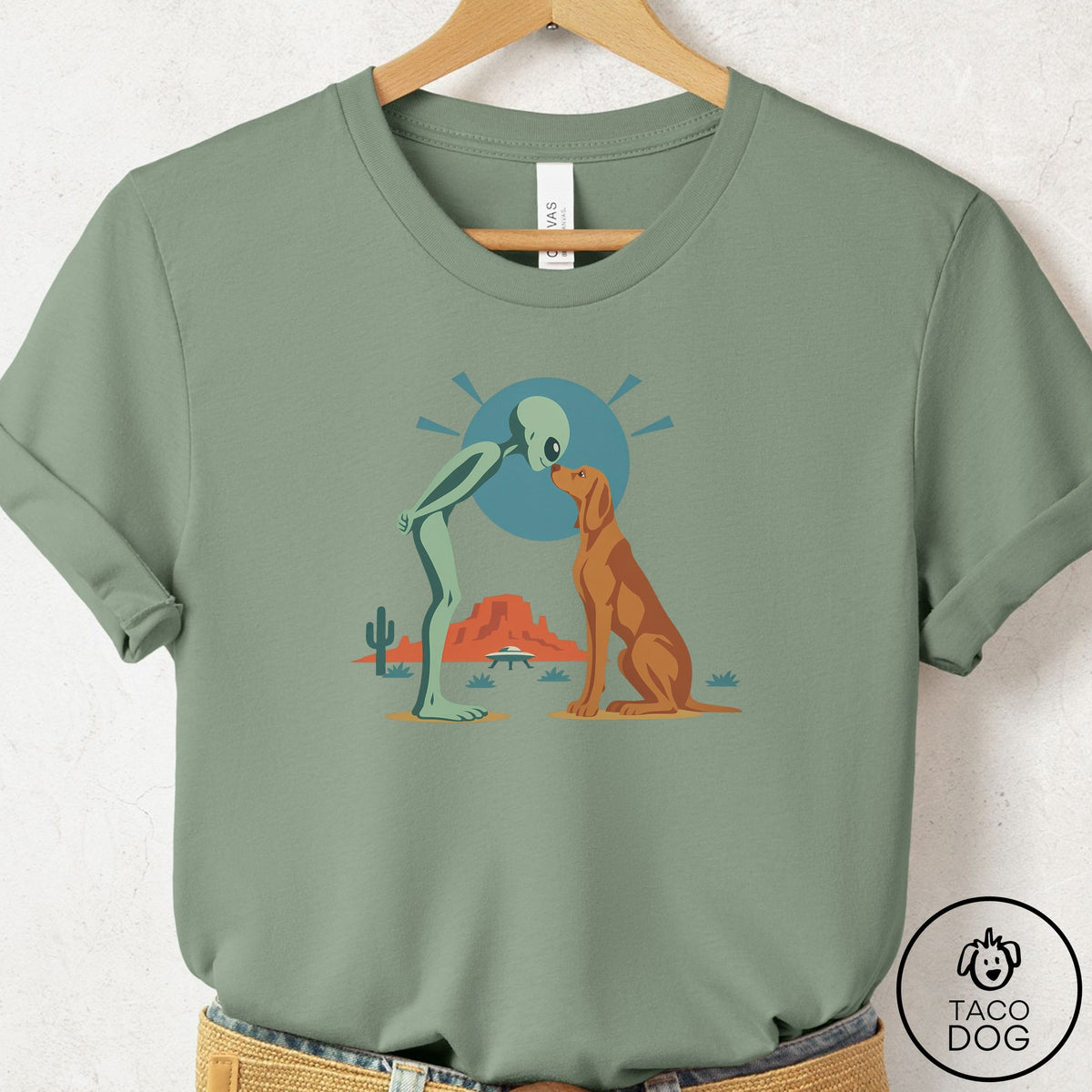 Vizsla Hello Neighbor T-Shirt Sage Taco-Dog