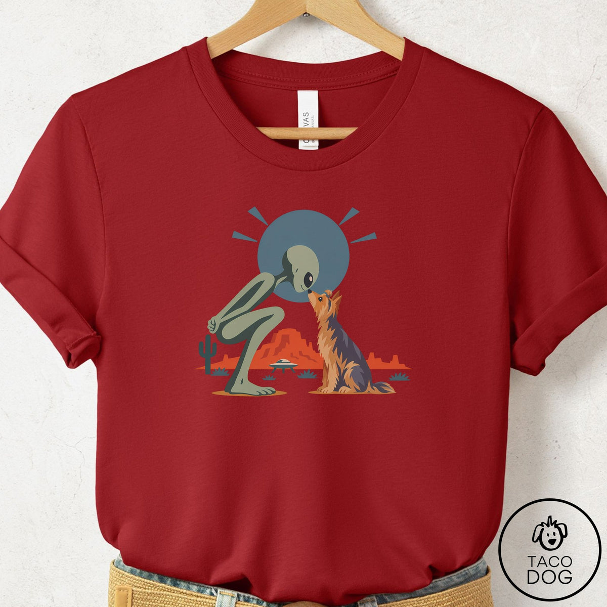 Yorkshire Terrier Yorkie Hello Neighbor T-Shirt Canvas Red Taco-Dog