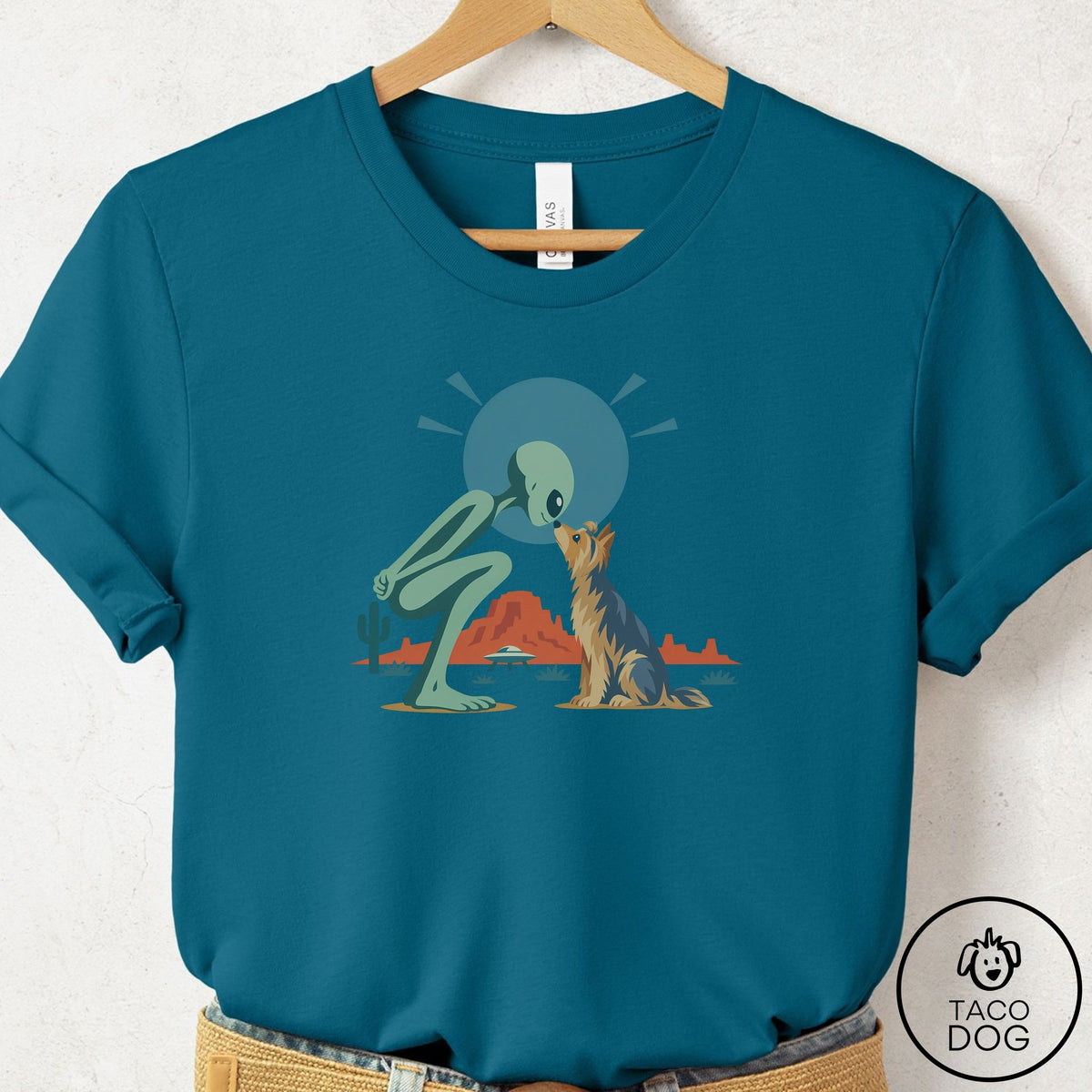 Yorkshire Terrier Yorkie Hello Neighbor T-Shirt Deep Teal Taco-Dog