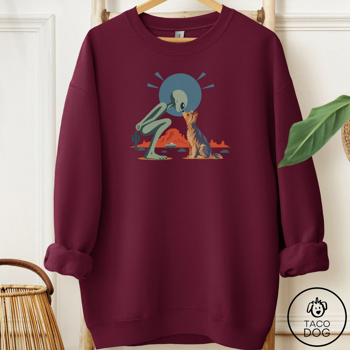 Yorkshire Terrier Yorkie Hello Neighbor Sweatshirt Maroon Taco-Dog