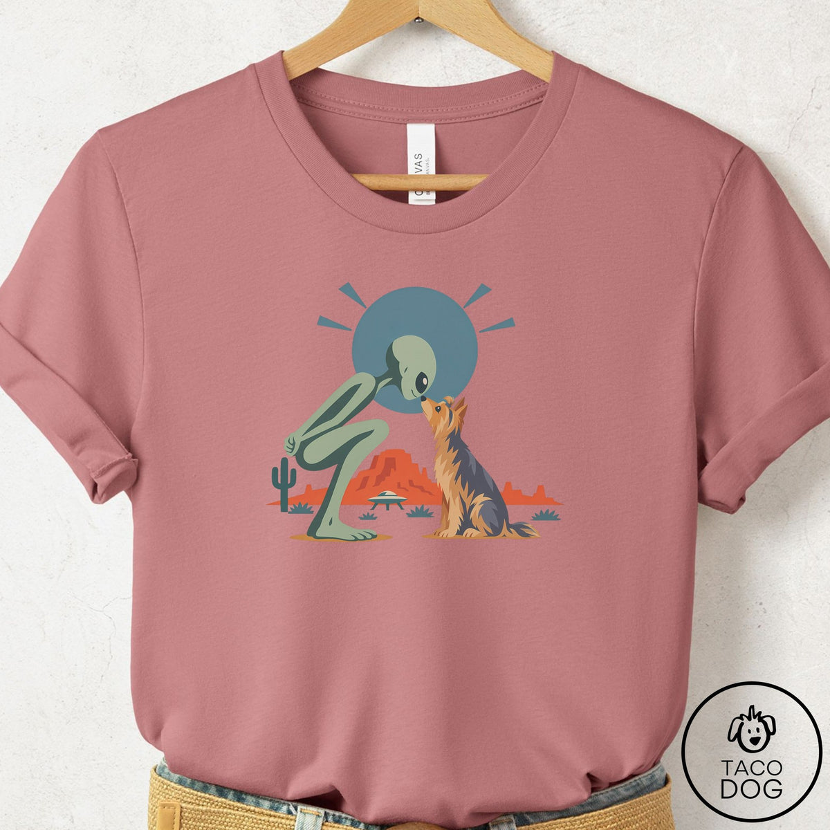 Yorkshire Terrier Yorkie Hello Neighbor T-Shirt Mauve Taco-Dog
