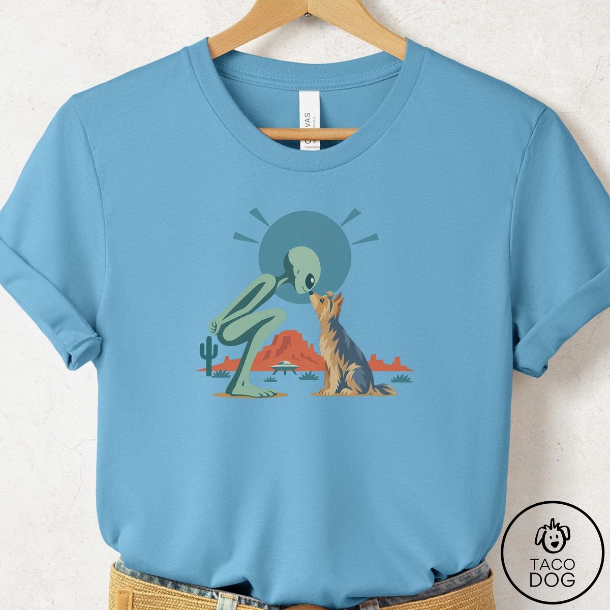Yorkshire Terrier Yorkie Hello Neighbor T-Shirt, design close-up