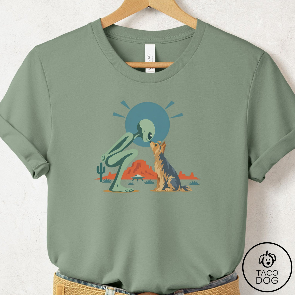 Yorkshire Terrier Yorkie Hello Neighbor T-Shirt Sage Taco-Dog