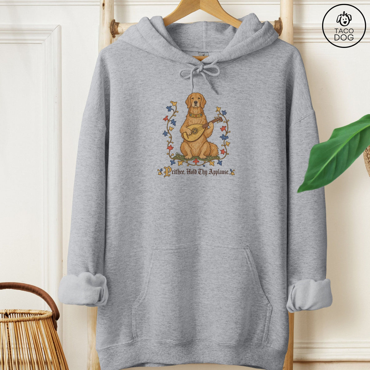 Golden Retriever Hold Thy Applause Hoodie Graphite Heather Taco-Dog