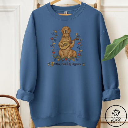 Golden Retriever Hold Thy Applause Sweatshirt Indigo Blue Taco-Dog
